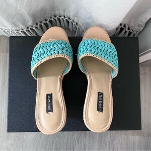 Nine West Turquoise Woven Wedge Sandals